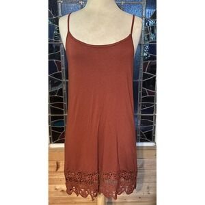 Monoreno Layering Slip Dress Tunic Tank Top Rust Color Lace Hemline Medium